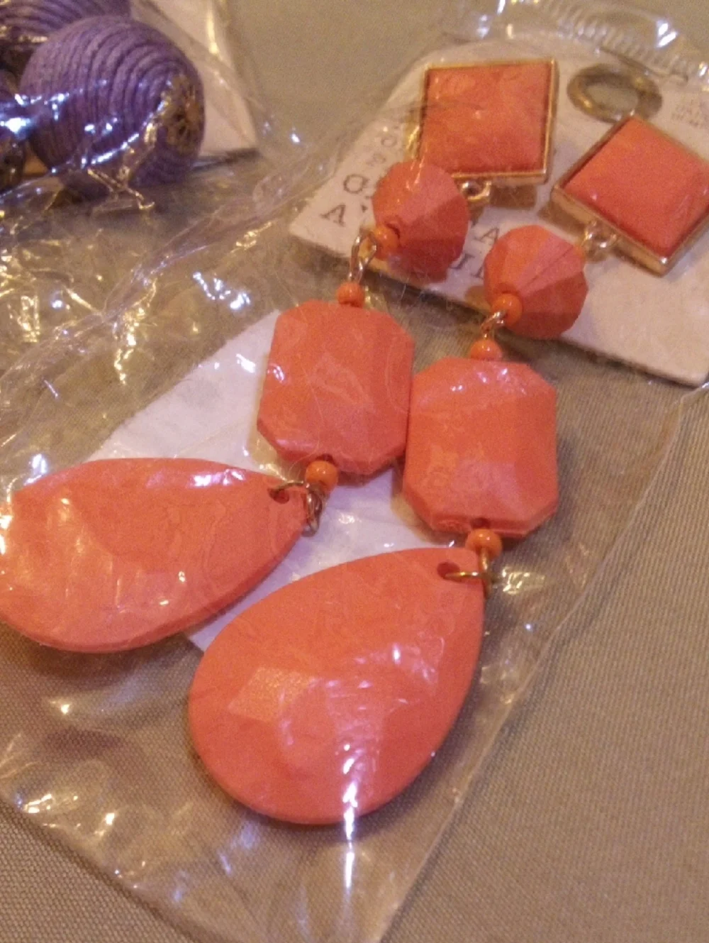 Women’s Statement Drop Earrings - Coral Pink and Lavender Options